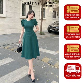  Đầm dự tiệc Nhật Vy đính cúc bọc dập ly dáng xoè chất lụa phù hợp công sở đi chơi sang trọng - D2820 