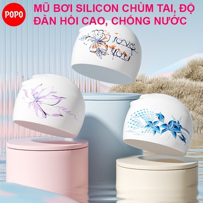 Mũ bơi silicon nữ POPO CA65 đàn hồi cao, co giãn tốt, chống thấm nước, dễ dàng sử dụng
