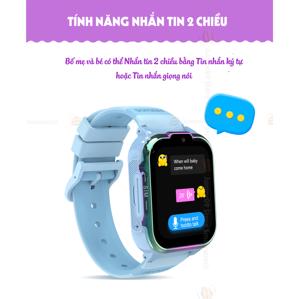 [ MÀU ĐỘC QUYỀN ] Đồng hồ thông minh Trẻ em JUNIOR09 WATCH KID COLOR | Lắp sim 4G Nghe gọi, Định vị GPS, Video Call, SOS | BigBuy360 - bigbuy360.vn