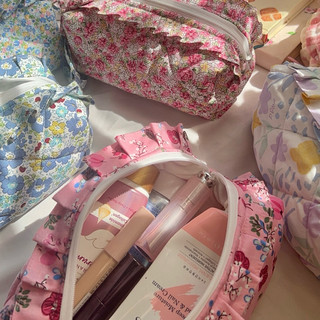  Pouch trần bông pouch make up túi đựng bút túi đựng đồ trang điểm handmade hoạ tiết hoa nhí 