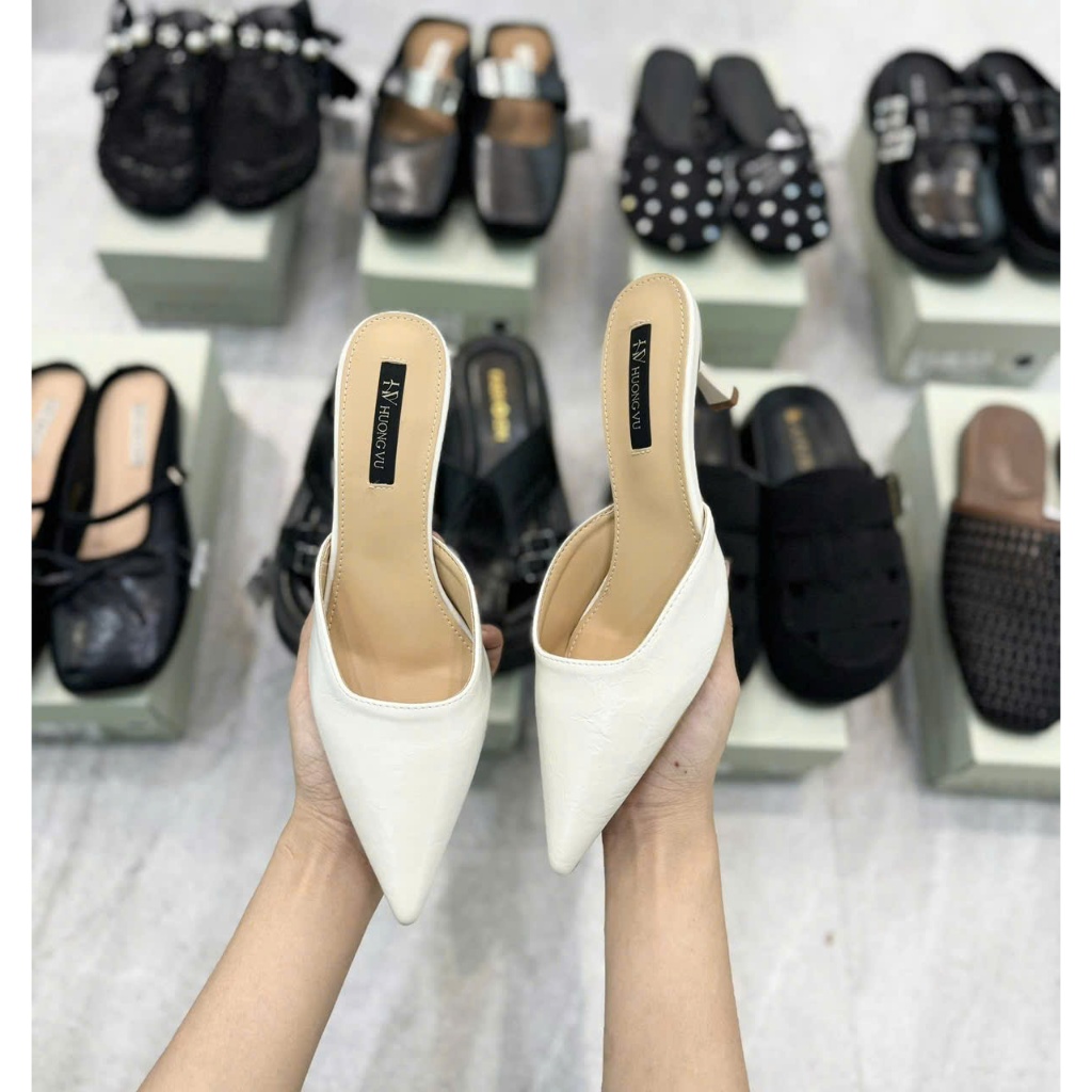 Cao gót nữ bít mũi 7 phân chất tuyết nhung mềm mịn, sục 7p hở gót nữ tính trơn basic _ mã E3