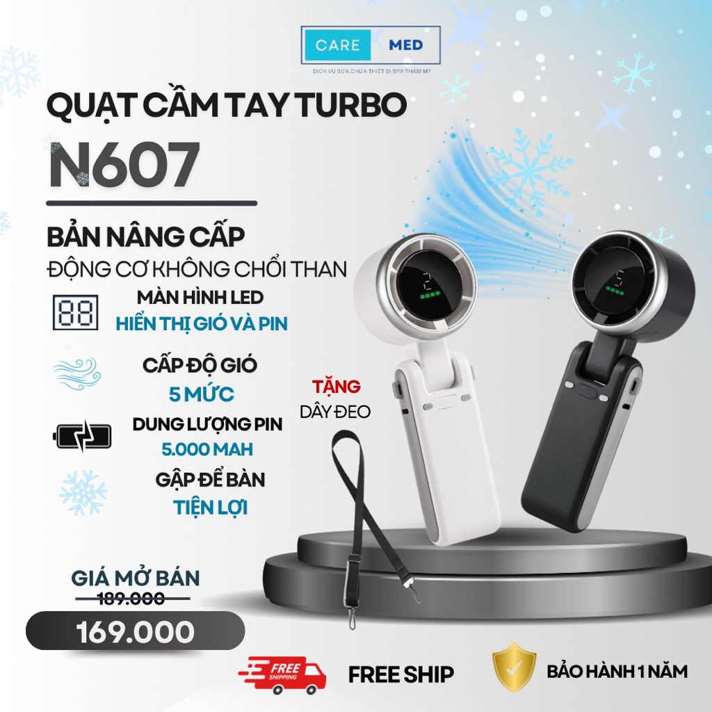 Quạt cầm tay mini N607 Siêu Mát động cơ Turbo Pin 5000mah