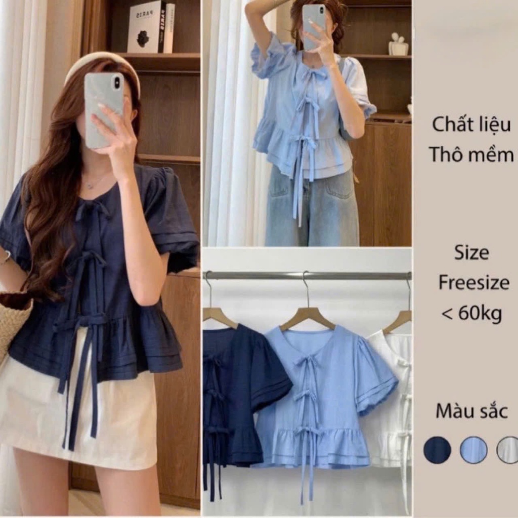 Áo Babydoll Dây Buộc Tay Bồng Xếp Ly Bèo Dưới HEI STORE MA3063