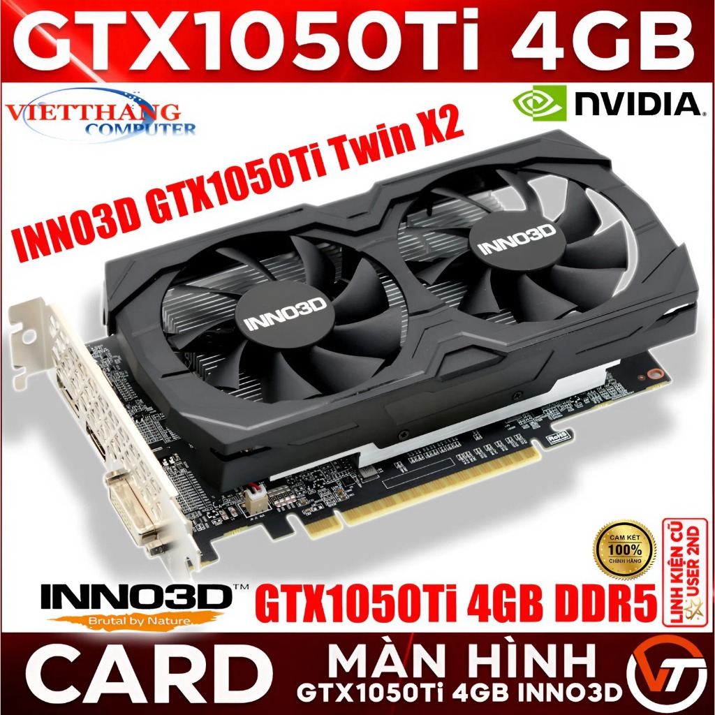 VGA - Card Màn Hình Inno3D GTX1050Ti 4GB DDR5 Twin X2  2 fan đã qua sử dụng còn đẹp ( Cũ - 2nd )