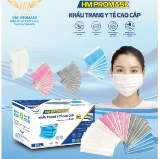 Thùng 5 Hộp [250 cái] Khẩu trang y tế HM pro mask 4 lớp kháng khuẩn, chống nắng, chống bụi mịn [Combo 99k]