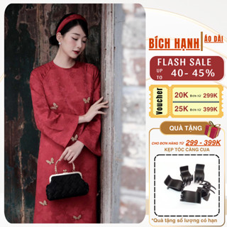 Áo Dài Lam Yên Cách Tân 2 Tà Dáng Xuông Chất Liệu Gấm Châu Sa In Hoa Nổi Cao Cấp - ÁO DÀI BÍCH HẠNH