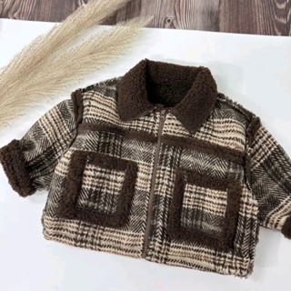 Áo khoác cho bé chất dạ ép lông cừu dạy dặn ấm cho bé A24B58