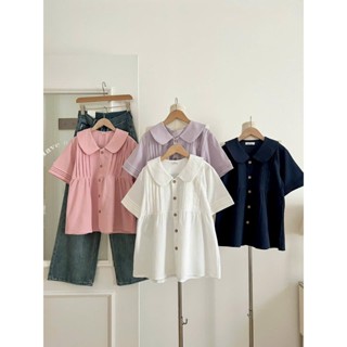 Áo sơ mi babydoll cúc gỗ vintage A324, áo sơ mi kiểu nữ Hàn Quốc