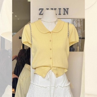 Áo Len Nữ Cộc Tay Dệt Kim Mongtoghi, Cổ Sen Điệu Đà, Basic Dễ Phối Đồ A83