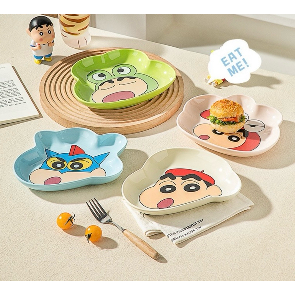 Dĩa Ly Chén Muỗng Sứ Cao Cấp In Hình Cậu Bé Bút Chì Shin dễ thương - Chén Ly Dĩa Muỗng Hình Shin Cha