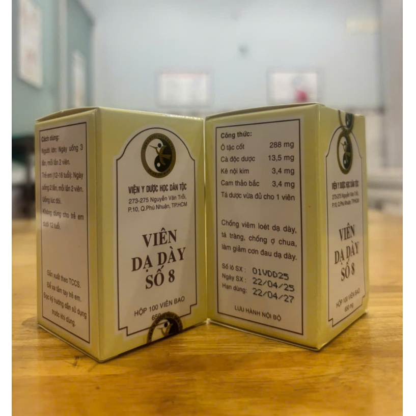 Viên dạ dày số 8 -Viện Y dược học dân tộc -Hộp 100vieen bao 650mg