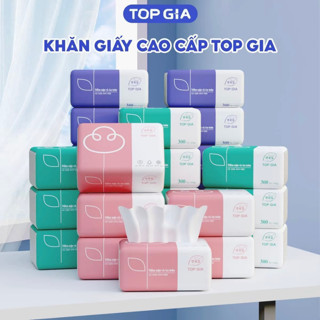 Combo 16 Gói - Giấy Ăn Cao Cấp Top Gia 300 Tờ 4 Lớp Khăn Giấy 3 Màu Dày Dai Mềm Mại Chính Hãng