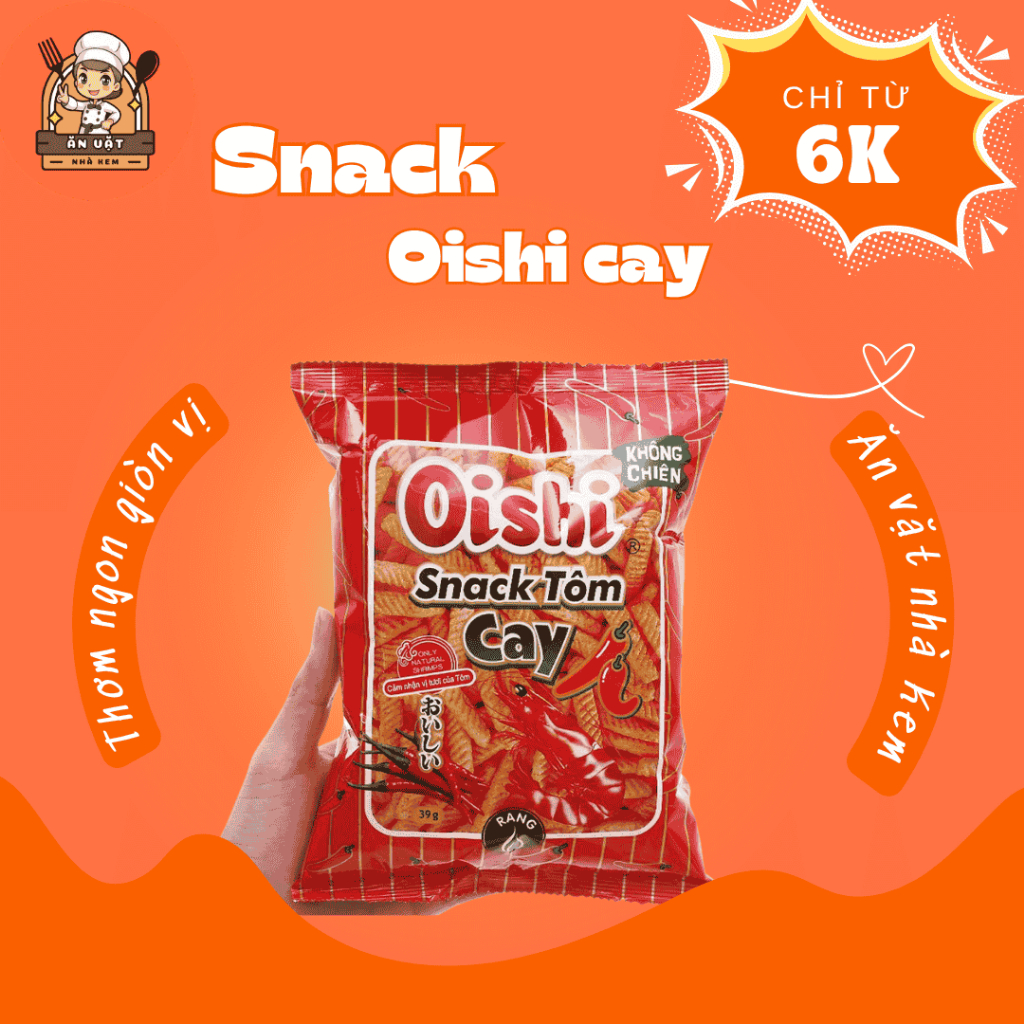 Snack Oishi Tôm Cay 39g – Ăn Vặt Giòn Cay – Ăn Vặt Nhà Kem