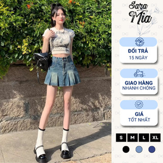 [LÓT JEAN] Chân váy ngắn xếp ly to váy jean xoè vải bò cao cấp có quần bảo hộ lên dáng siêu xinh A17