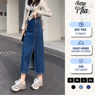 [XẢ KHO] Chân váy jean dài váy bò lưng cao dáng chữ A xẻ lệch tà phong cách ulzzang V2