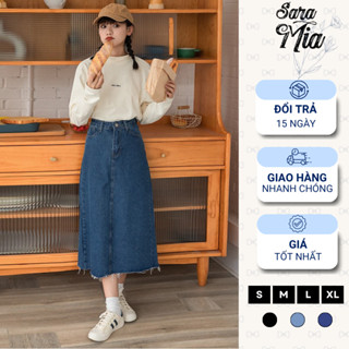 [XẢ KHO] Chân váy jean lưng cao váy bò chữ a dáng dài qua gối trơn tua gấu phong cách ulzzang V3