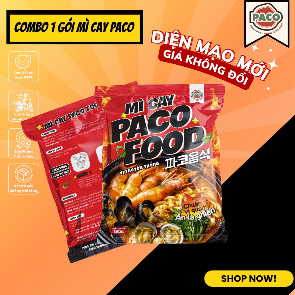 1 GÓI MÌ CAY NHÀ PACO FOOD KÈM SÚP ĐỘC QUYỀN TIỆN LỢI-ĐƠN GIẢN-NGON
