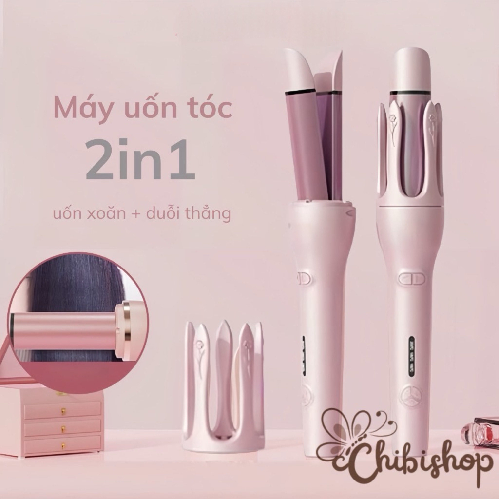 Máy uốn tóc tự động 2in1 chống bỏng mẫu mới trục 32mm uống xoăn hippie tự xoay, duỗi là tóc cao cấp phủ gốm và ion âm