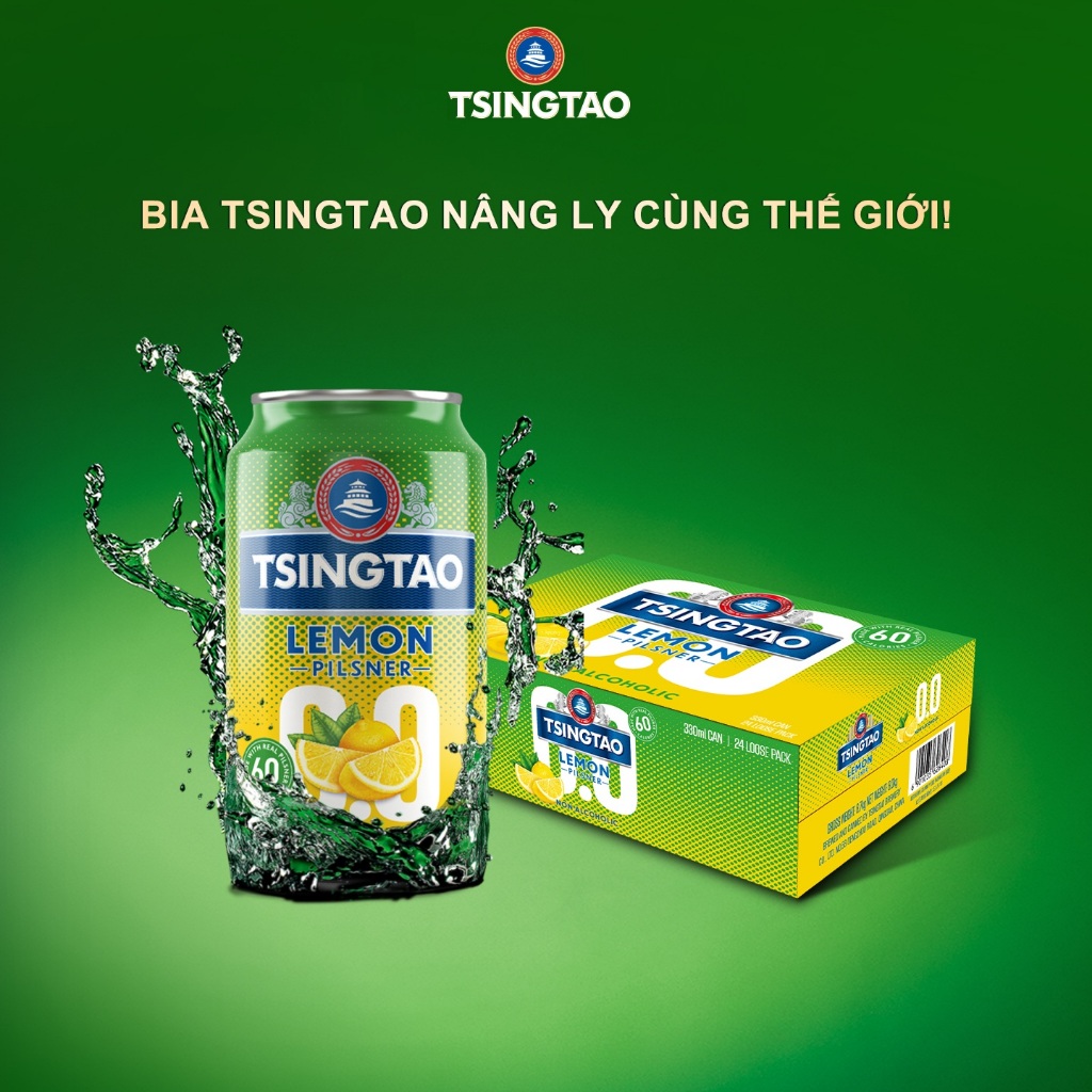 [24 LON = THUNG] Bia Tsingtao Hương Chanh 330ml | Bia Không Cồn Nhập Khẩu Chính Hãng – Thanh Mát, Dễ