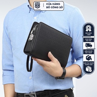 Ví Clutch da bò cầm tay nam cao cấp khóa số bảo mật dập vân cá sấu chống nước trầy xước thiết kế sang trọng
