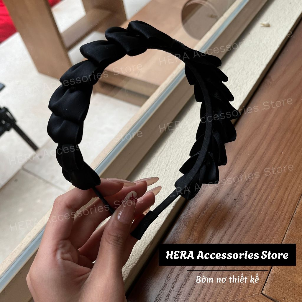 Bờm tóc nơ đen bản to HERA – Bờm nơ thiết kế sang trọng Hàn Quốc – Phụ kiện tóc bản to cho nữ