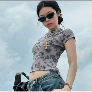 Áo Thun Croptop Loang Màu Y2K Dáng Ôm Body chất liệu Thun tăm Co Giãn Áo Thun Nữ Phong Cách Streetwear Cá Tính 