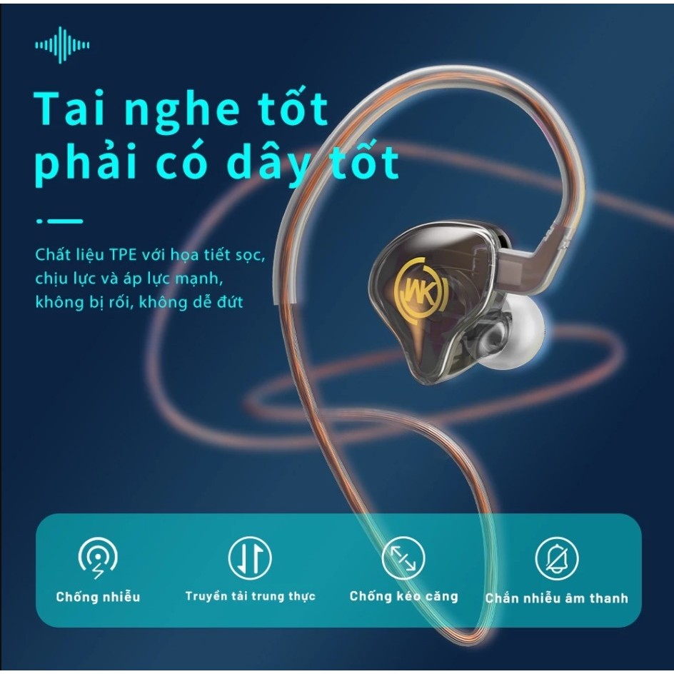 [CHÍNH HÃNG] Tai nghe nhét tai có dây WK YC08 Chống Ồn Cực Tốt, Âm Thanh Super Bass, Có Mic Nghe Nhạc Chơi Game | BigBuy360 - bigbuy360.vn