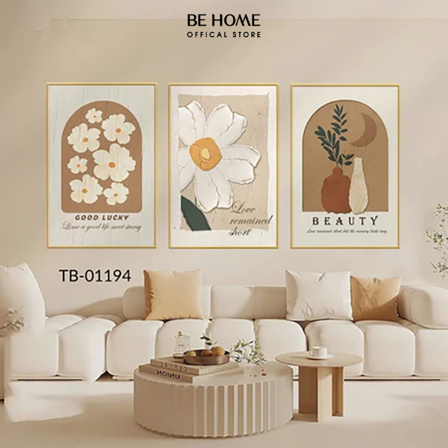 Bộ 3 Tranh Canvas Cao Cấp ,Tranh Hoa Lá Trang Trí Phòng Ngủ; Phòng Khách; Spa , Homestay - BeHome De