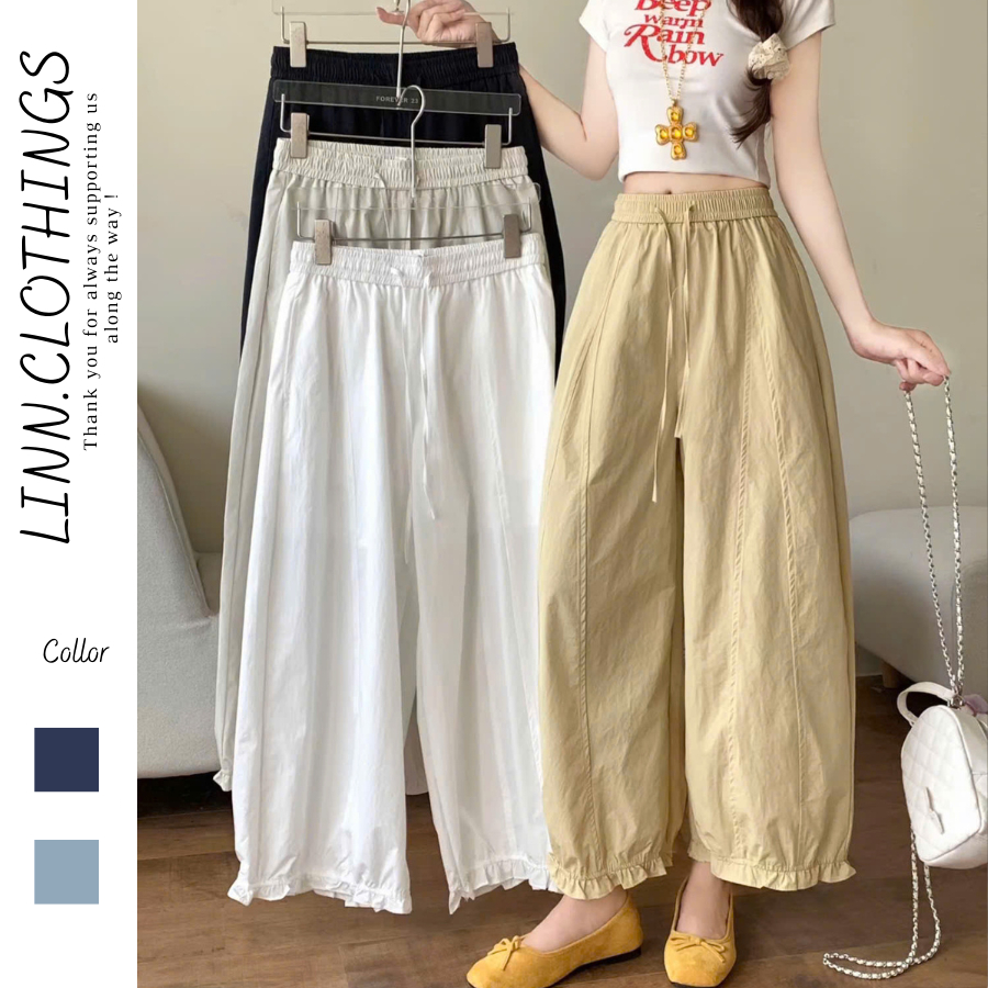 Quần Baggy Kaki Hàn Gấu Bo Nhún Lưng Chun Cách Điệu - Quần Baggy Bo Viền Chun Gấu Siêu Hot 0003