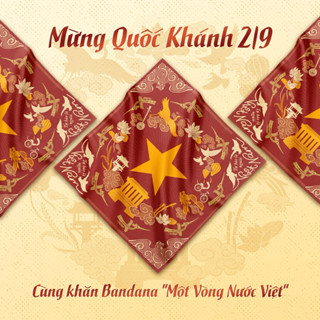 Khăn BANDANA "một vòng nước Việt"  80 năm vinh quang Quốc khánh - Kích thước 70x70 Chất liệu lụa Satin cao cấp