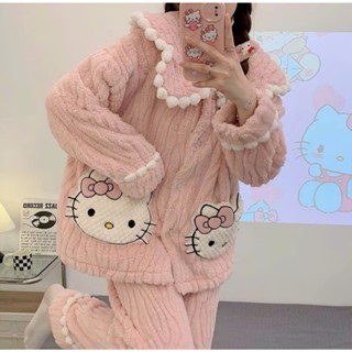 (QCCC) LUNA Bộ ngủ lông cổ bèo tiểu thư, đồ ngủ lông ủ kem pijama pyjama cho nữ mùa đông, hàng Quảng Châu