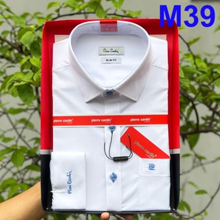 Áo Sơ Mi Nam, Sơ Mi Trắng Trơn Thêu Logo Xanh Dài Tay, Sơ Mi Nam Mẫu Hàn Quốc M39