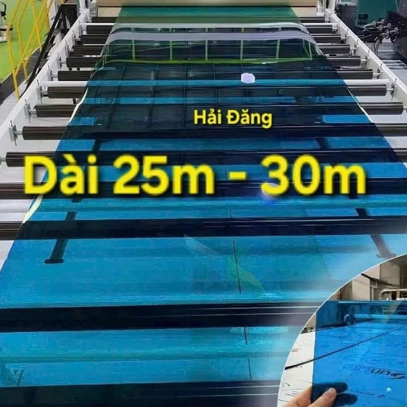 Dài 25m_30m x Khổ cao 1,22m x Dày 6zem_8zem Tấm nhựa poly lấy sáng màu XANH TRONG ,TẤM nhựa poly đặc