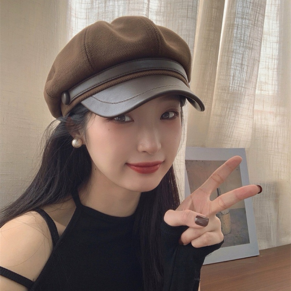 Mũ beret mix da PU có dây chỉnh vòng đầu mũ nồi lưỡi trai thời trang( FH43) | BigBuy360 - bigbuy360.vn