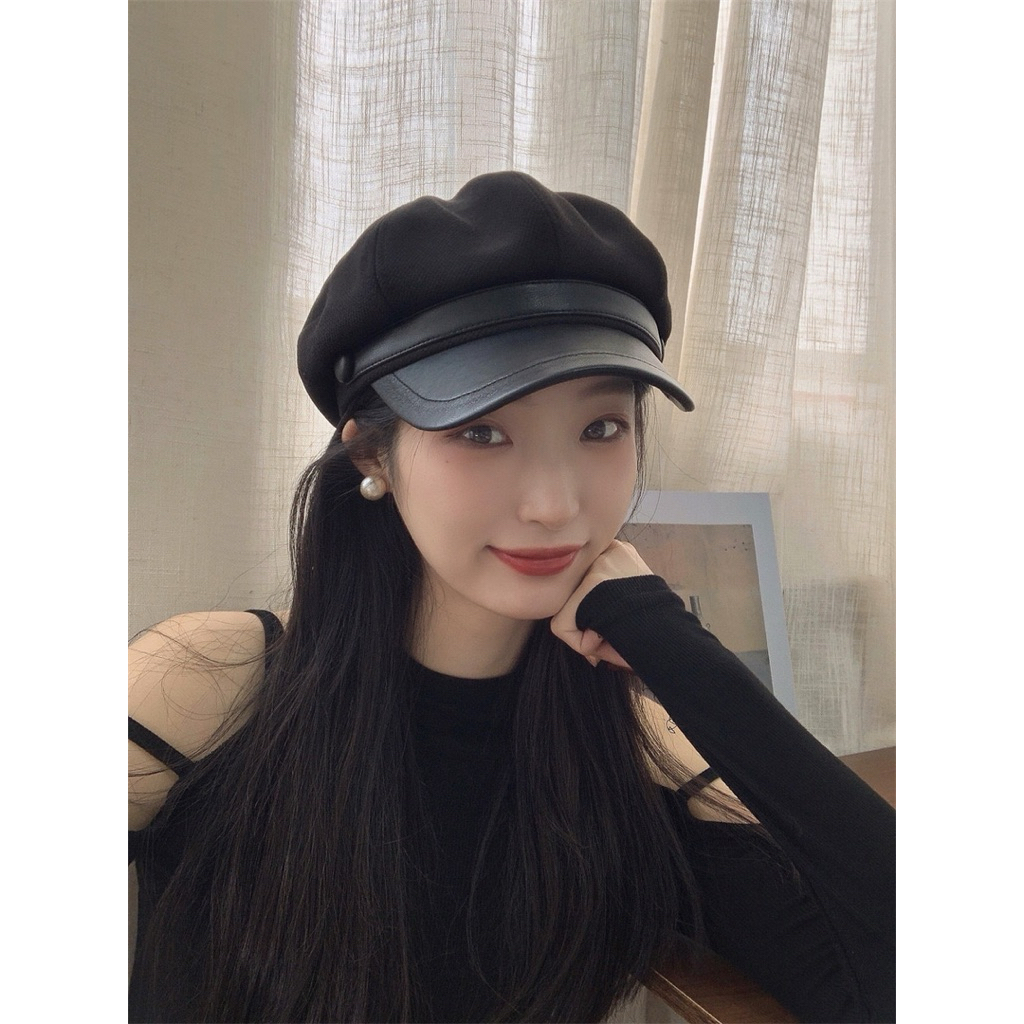 Mũ beret mix da PU có dây chỉnh vòng đầu mũ nồi lưỡi trai thời trang( FH43) | BigBuy360 - bigbuy360.vn