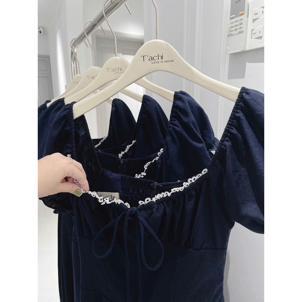 ĐẦM MIDI NAVY CỔ VUÔNG XẾP LY | BigBuy360 - bigbuy360.vn