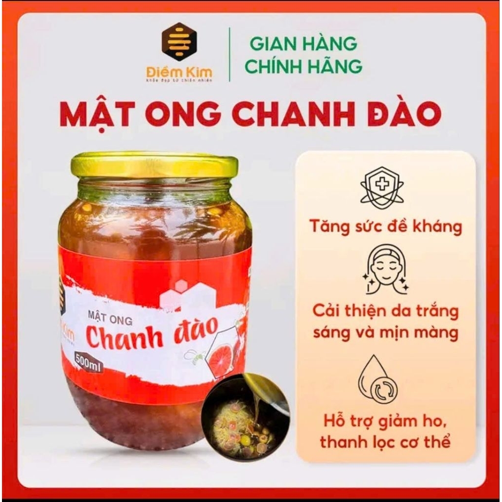Chanh Đào Ngâm Mật Ong Điềm Kim 500ml