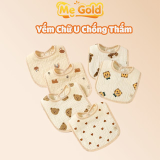 Yếm chống thấm chữ U vải muslin an toàn cho bé, Yếm cổ vuông muslin chống thấm cho bé