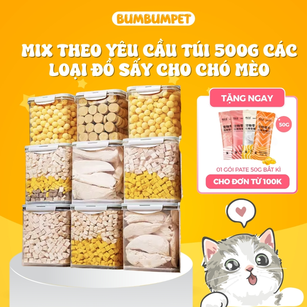 Combo Đồ Sấy Cho Chó Mèo 500g – Mix Theo Yêu Cầu, Thưởng Ngon Bổ Dưỡng - BumBumPet