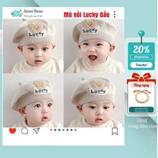  Mũ Len Nồi Gấu Lucky Hàn Quốc Dễ Thương Cho Bé  6-36 Tháng  - Mũ Ấm Áp Bé Trai Bé Gái 
