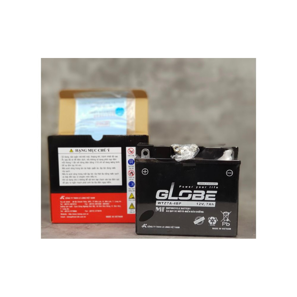 Bình Ắc Quy cho xe Nouvo 2 Globe (WTZ7A-4BP) 12V,7Ah