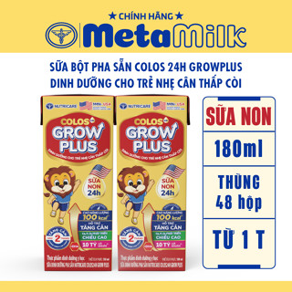 Thùng sữa pha sẵn Grow Plus đỏ Nutricare Colos 24h Tăng Cân Cao Lơn Đề Kháng Khỏe (180ml x 48 hộp)