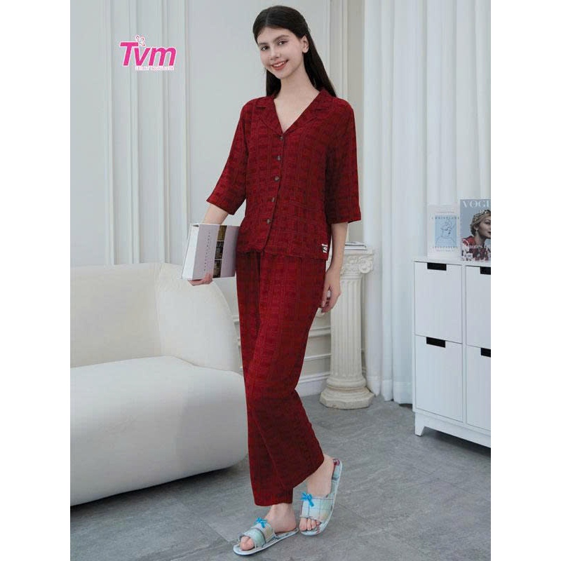 Bộ dài nữ tay lỡ B655 Tvm Luxury Homewear, chất liệu linen lụa