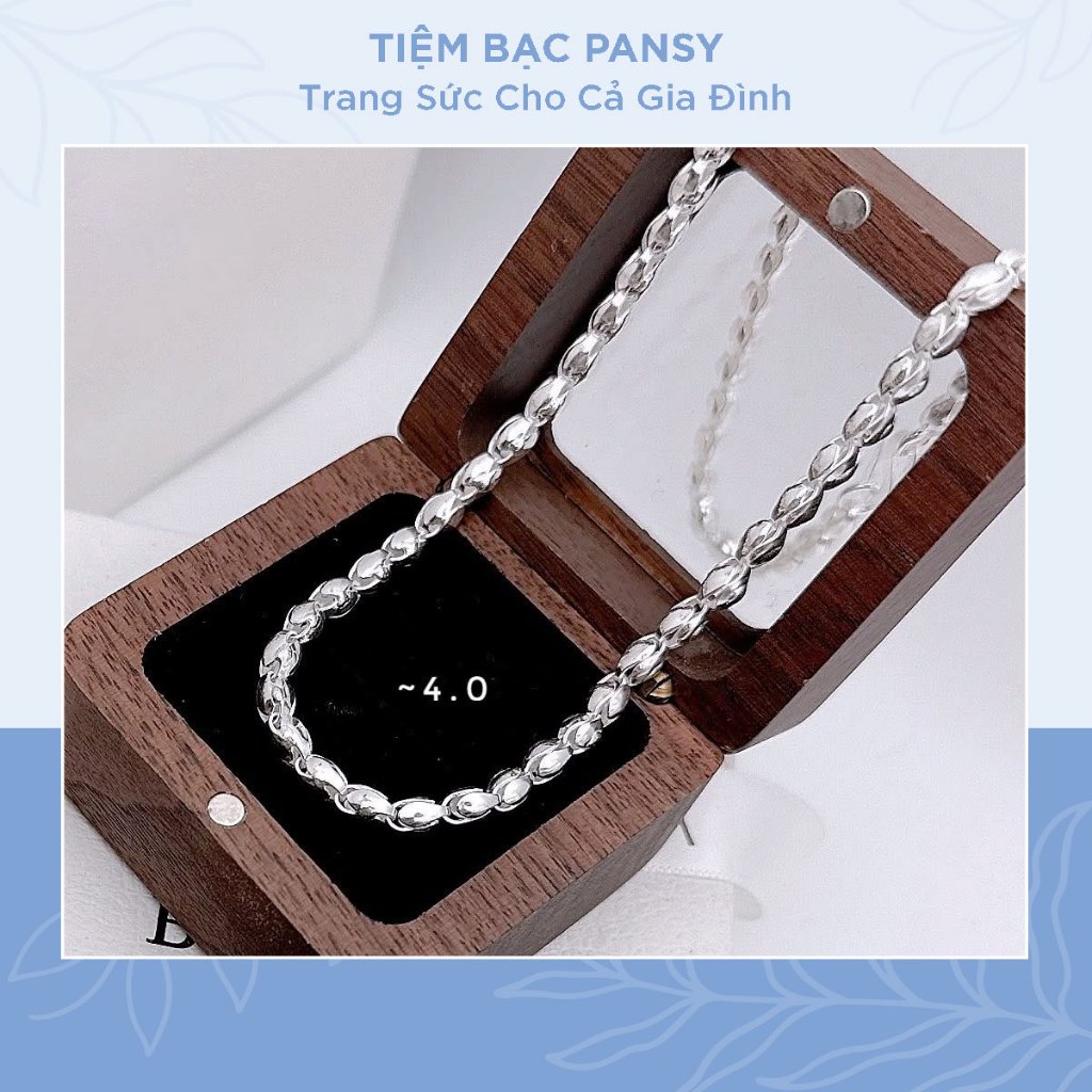 Dây chuyền bạc cho bé chuỗi hạt gạo rỗng tròn trơn PANSY - Vòng cổ bạc ta người lớn trẻ em đều đeo được