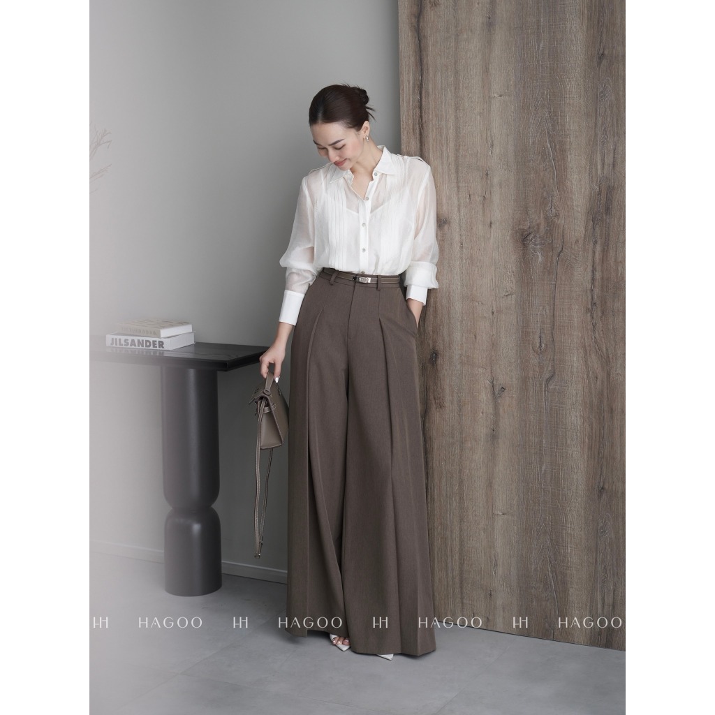  Áo sơ mi nữ tơ crep HAGOO dài tay cổ nơ có áo 2 dây lót trong phong cách công sở thanh lịch  A635  