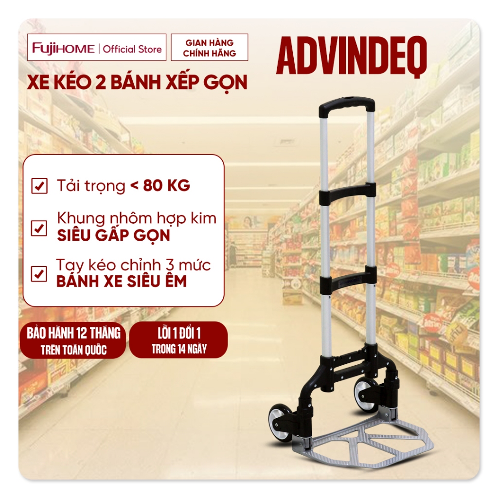  Xe đẩy hàng gấp gọn 2 bánh tải trọng 80kg ADVINDEQ nhập khẩu xe kéo hàng mini xếp gọn đa năng chính hãng 