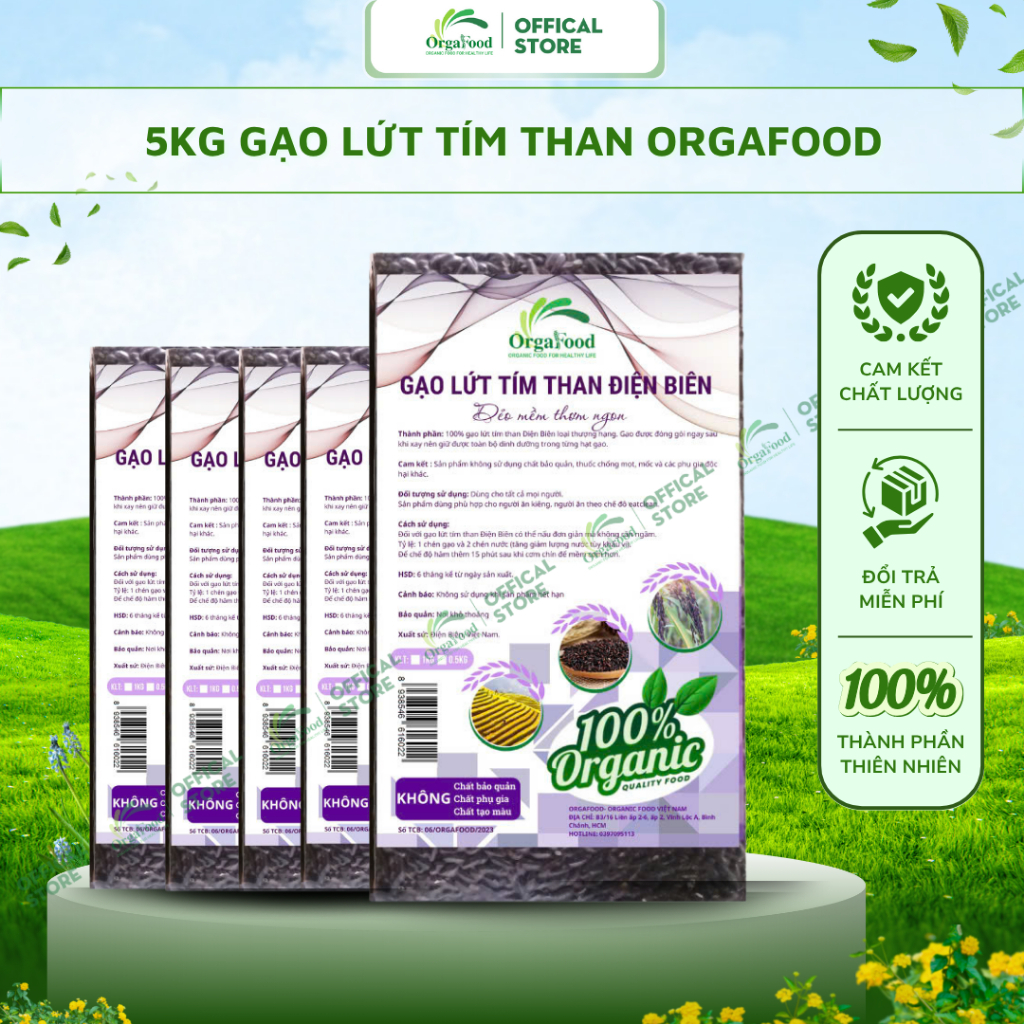 5kg Gạo Lứt  Đen /Tím Than Gạo Lức Điện Biên, Hữu Cơ, Orgafood EAT CLEAN giảm cân, ăn kiêng