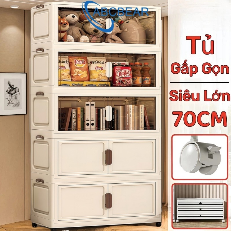 [70CM]Tủ Đựng Đồ Gấp Gọn Có Bánh Xe 360° Tủ Nhựa Lắp Ghép 5 Tầng Thông Minh Thùng Nhựa Đựng Đồ Đa Năng Đa Kích Thước