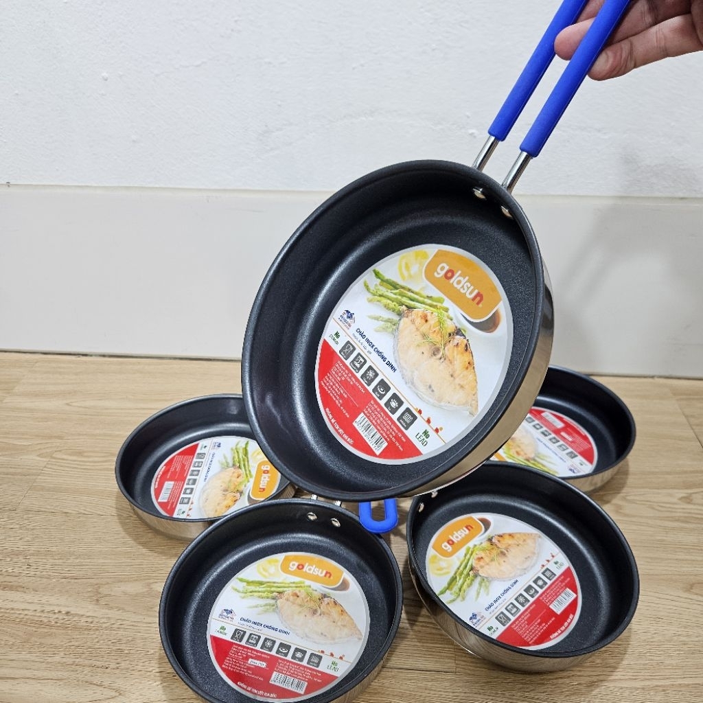 Chảo inox 3 đáy Goldsun 1402. Chống dính của Mỹ