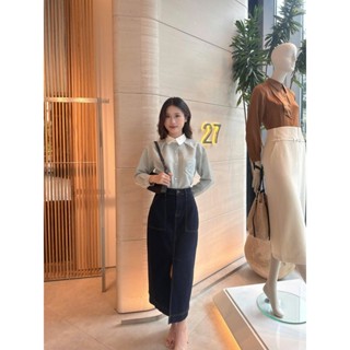 D.CHIC Chân váy Jean dáng dài, túi ốp, xẻ trước, thêu chữ túi sau MS: 388037